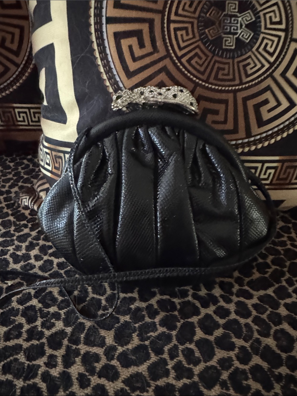 Sharif Black Evening Clutch with Rhinestone Accent